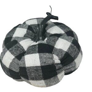 Farmhouse Pumpkin 7in Decor Buffalo Check Plaid Black White Autumn Holiday Fall
